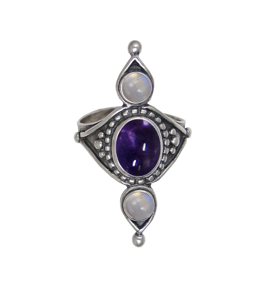 Sterling Silver Royal Ring With Iolite And Rainbow Moonstone Size 9
